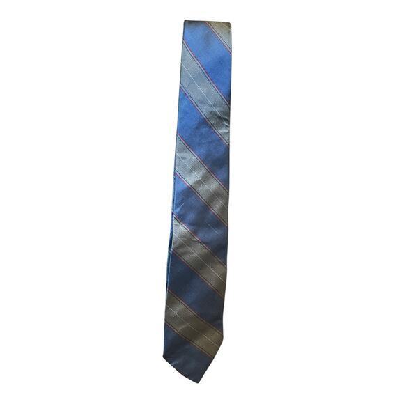 Christian Dior All Silk Men's Vintage Designer Tie Slanted Strips Blue & Brown - Picture 4 of 11